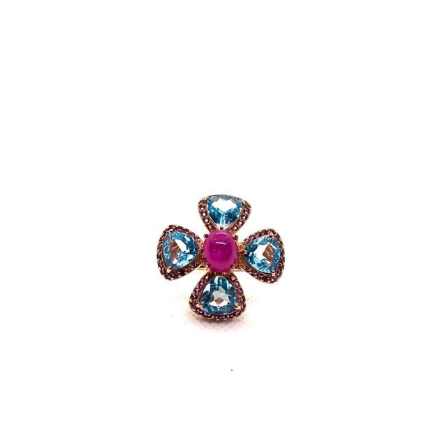 Bochic "Capri" Vintage Ruby, Amethyst & Blue Topaz Ring Set In 18K Gold & Silver For Sale - Image 11 of 18