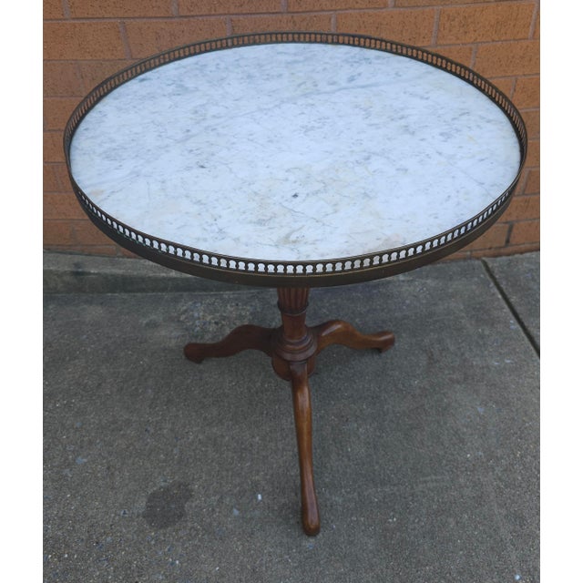 Mid 20th Century Mid-Century French Mahogany Marble Top Galleried Gueridon Table For Sale - Image 5 of 10
