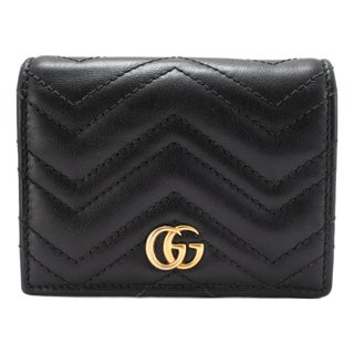 Gucci Gg Marmont Chevron Black Matelasse Leather Card Case Wallet For Sale