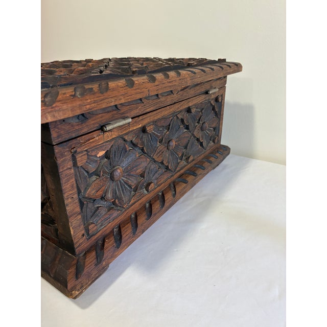 Vintage Hand-Carved Floral Wooden Chest For Sale - Image 15 of 16