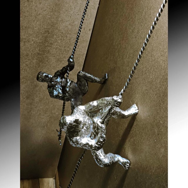 Global Views Large Pair 43" Vintage Climbing Man Sculptures Global Views Handcrafted Cast Iron For Sale - Image 4 of 8