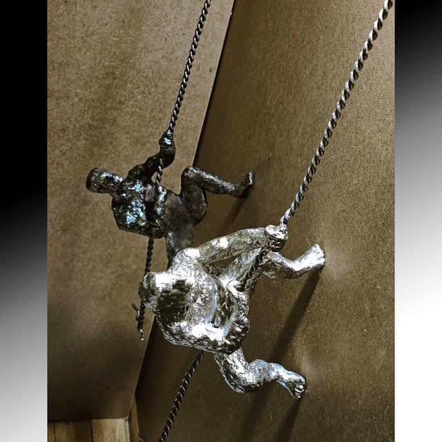 Global Views Large Pair of Vintage Global Views Handcrafted Cast Iron Climbing Man Sculptures 43" For Sale - Image 4 of 8