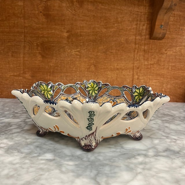 Coimbra Ceramic - Hand Painted Portuguese Fruit Basket 2 For Sale - Image 13 of 15