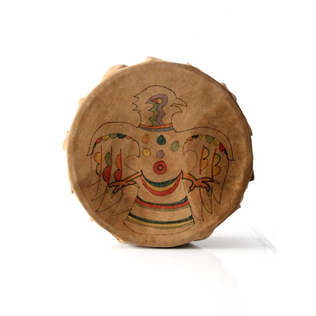 Brown Vintage Hand-Painted Leather Drum For Sale - Image 8 of 8