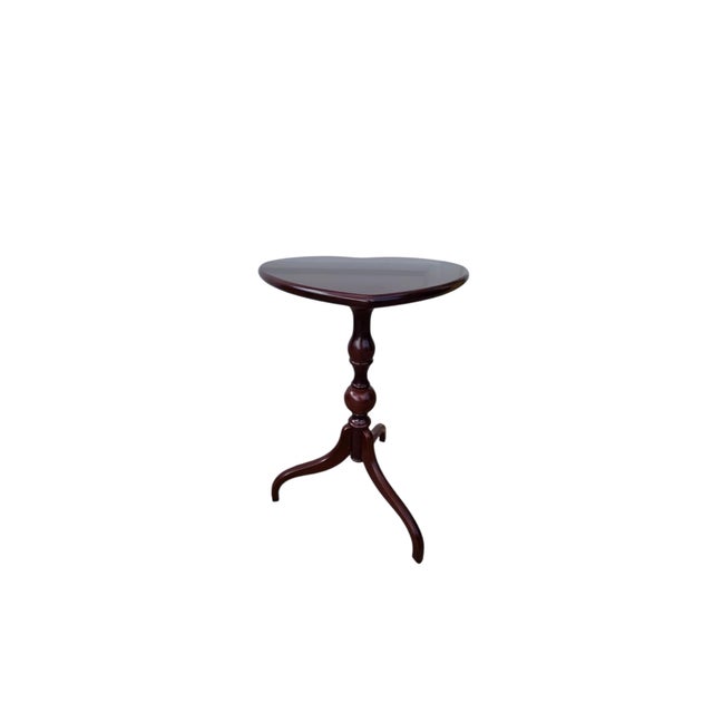 1990s Bombay Company Mahogany Flip Top Side Table Pedestal Stand Queen Ann Heart Shape For Sale - Image 14 of 14