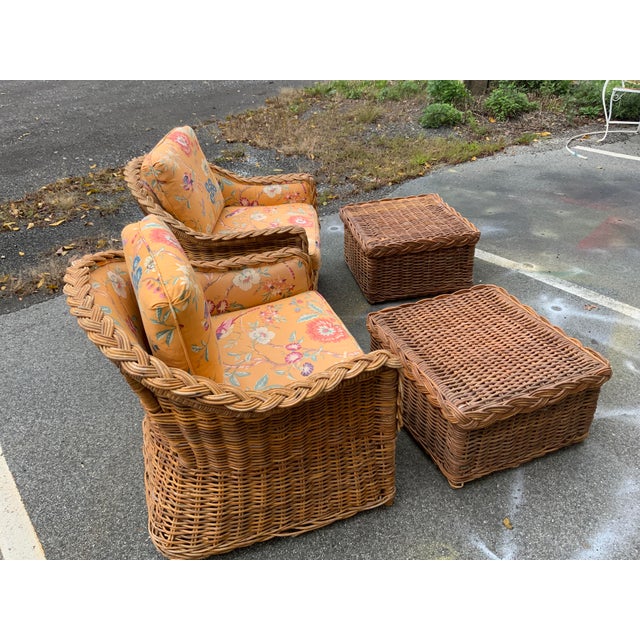 20th Century Kreiss Pair of Wicker Chairs and Ottomans For Sale In New York - Image 6 of 11