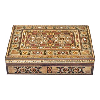 Mid 20th Century Handmade Astral-Patterned Mother-of-Pearl Inlaid Damascene Box For Sale