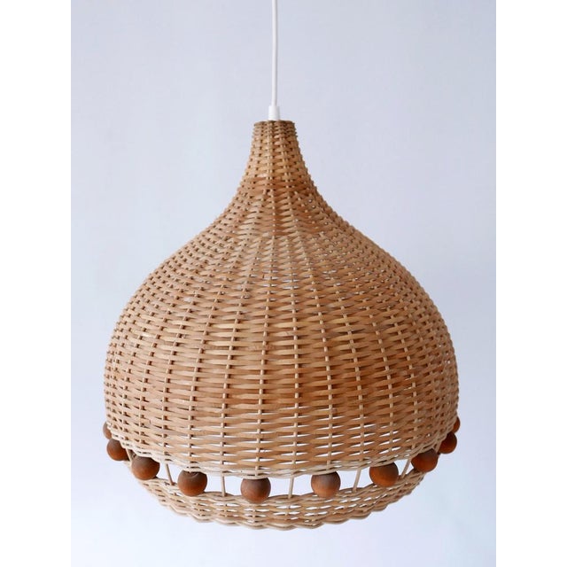 Wood Mid-Century Modern Rattan Tulip Pendant Lamp, Germany, 1960s For Sale - Image 7 of 18