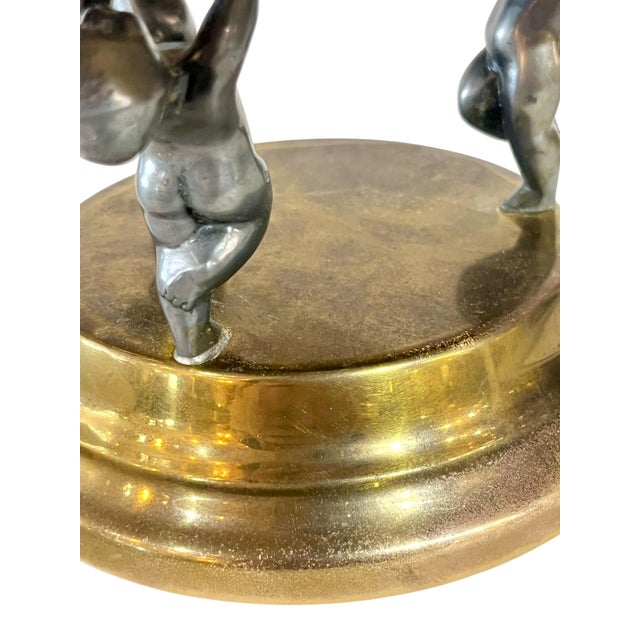 Vintage Hollywood Regency Quatrefoil Shape Brass Bowl With Cupid or Putti Base For Sale - Image 10 of 12
