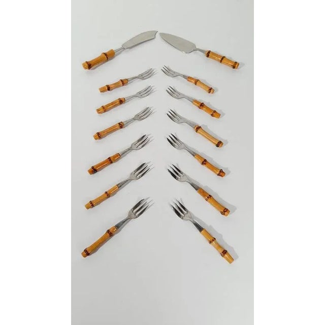 Vintage Dessert Set Flatware with Cake Servers in Stainless Steel, 1970s, Set of 14 For Sale - Image 15 of 17