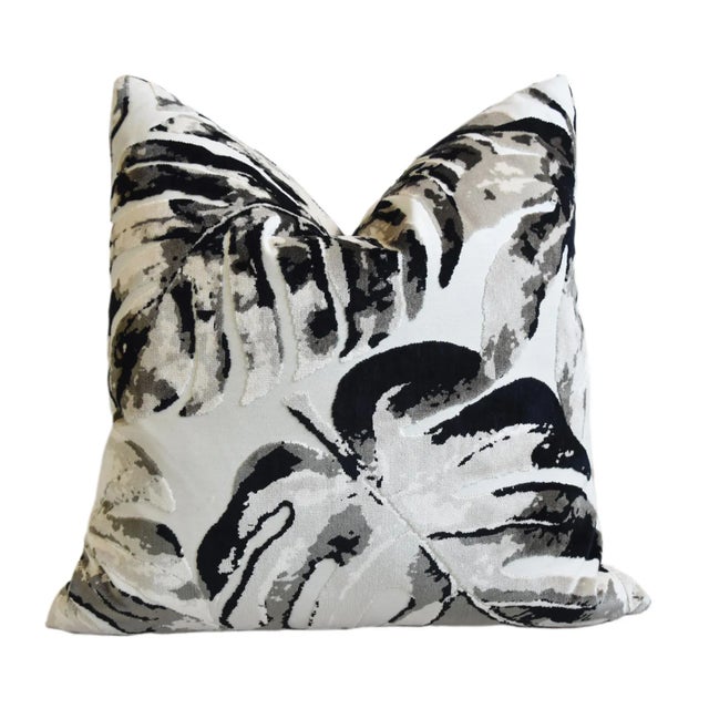 2020s Contemporary Modern Botanical Leafy Velvet Feather/Down Pillow 22” Square For Sale - Image 5 of 6