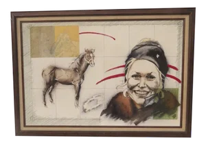 1970s Abstract Horse Portrait Mixed-Media Painting, Framed
