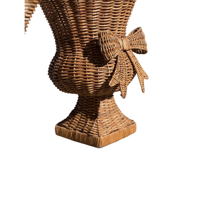 Pair Woven Rattan/Wicker Urns With Bows For Sale - Image 12 of 14