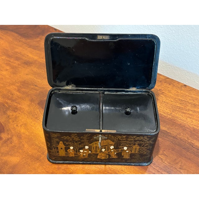19th Century English Chinoiserie Papier-Maché Tea Caddy For Sale - Image 10 of 16