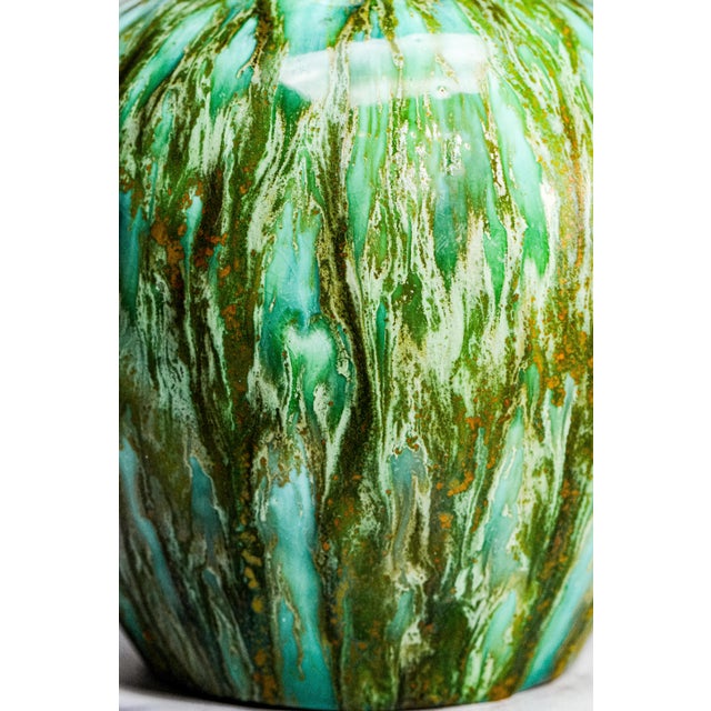 Groovy Mid Century Modern MCM Unique Drip Glazed Vintage Decorative Green Vase Home Decor Studio Pottery For Sale - Image 4 of 15