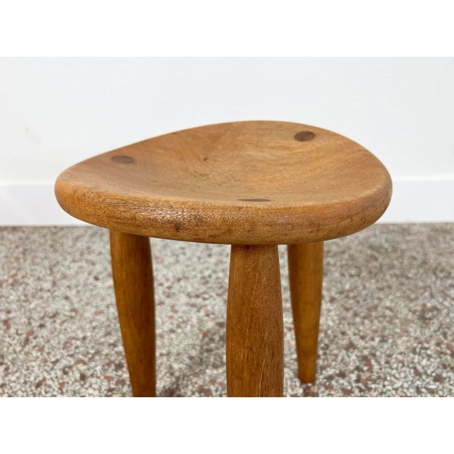 Brown Vintage Studio Crafted Three Legged Stool in Oak For Sale - Image 8 of 12