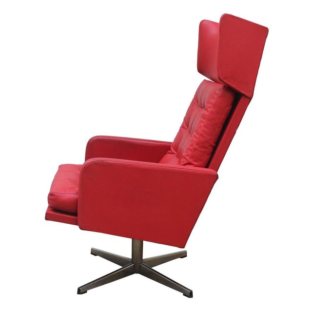 Black Red Leatherette Swivel Armchair, 1970s For Sale - Image 8 of 14