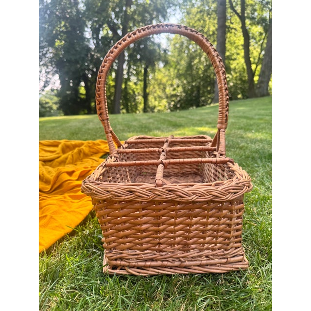 Vintage French Willow Wine Bottle Carrier Basket For Sale In Pittsburgh - Image 6 of 12