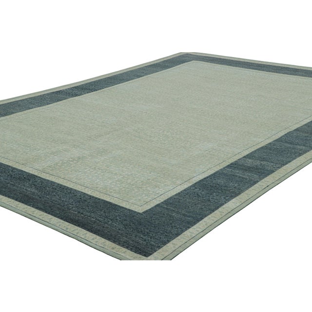 Rug & Kilim Rug & Kilim’s Contemporary Rug With Blue and Cream Florals, Navy Blue Border For Sale - Image 4 of 7