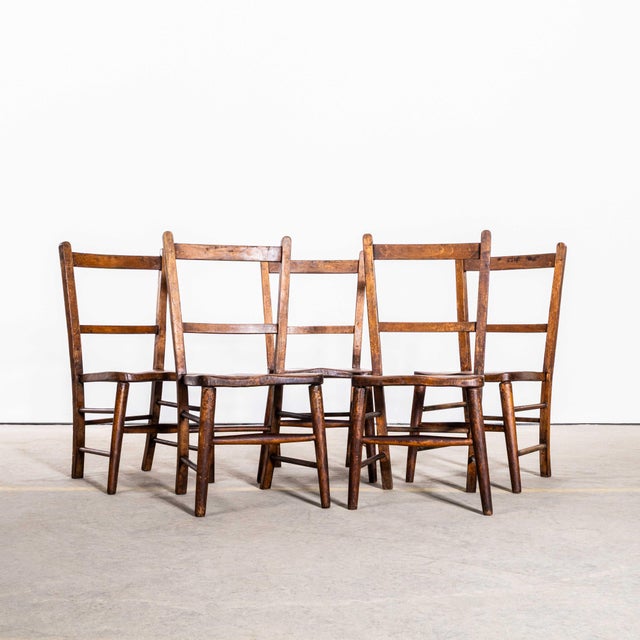 Gold English Ash and Elm Childrens Chapel Chairs, 1940s, Set of 5 For Sale - Image 8 of 8