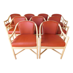 Set of 9 McGuire Rattan & Cane Club Chairs
