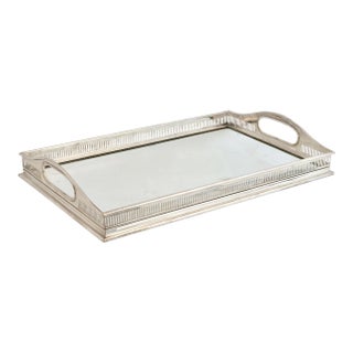 English Silverplate & Glass Gallery Tray For Sale