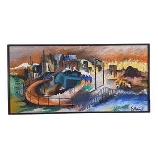 Carl Lennart Wikström, Abstract City Landscape, 1970s, Oil on Panel For Sale