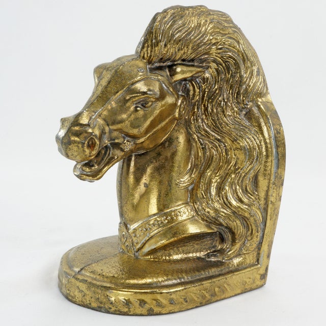 Pair of Mid Century Goldtone Stallion Horsehead Bookends BMPro For Sale In Phoenix - Image 6 of 10