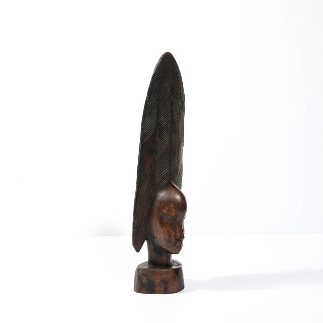 Mid-Century Carved Female Bust in Ebony Hardwood W/ Herringbone Pattern For Sale - Image 11 of 12