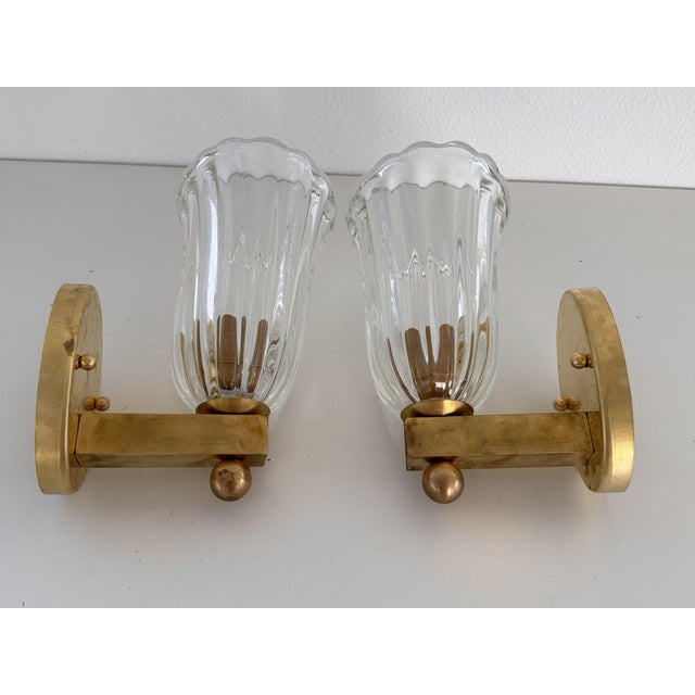 Vintage Italian Brass and Murano Glass Wall Sconces, 1990s, Set of 2 For Sale - Image 16 of 17