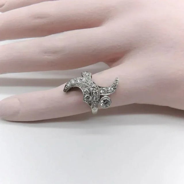 Metal 1950's Platinum Organic Motif Multi-Diamond Ring Size 3.5 For Sale - Image 7 of 7