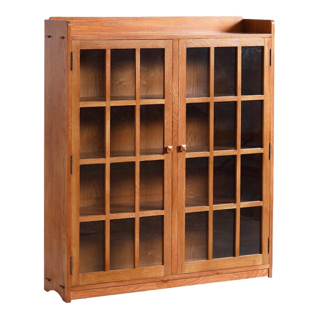 Mission Oak 2 Door Bookcase With Glass Doors - Michael's Cherry For Sale