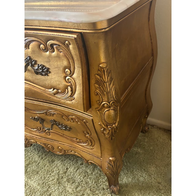 Weiman Weiman Vintage Gold Leaf Marble Top French Bombe Commode/Dresser For Sale - Image 4 of 4