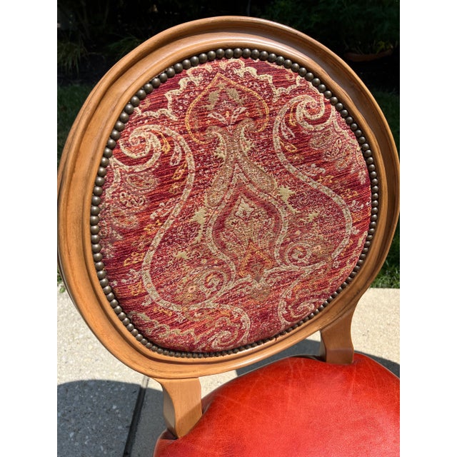 Wood Frontgate Langston Leather Dining Round Back Side Chairs- Set of 4 For Sale - Image 7 of 9