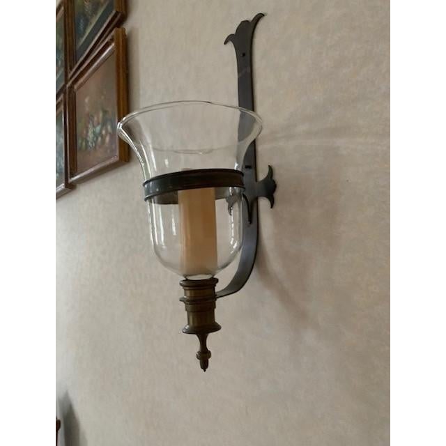 English Vintage Large Brass Hurricane Sconce For Sale - Image 3 of 3