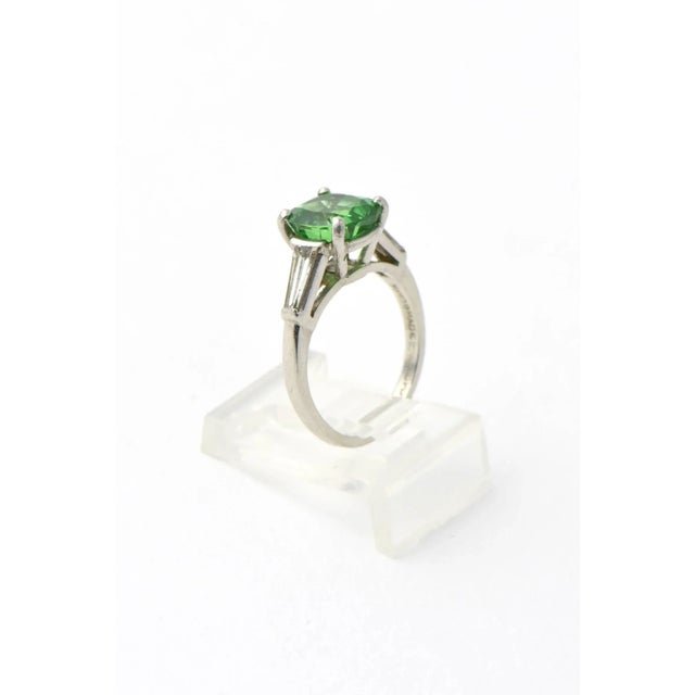 Cushion Shaped 2.78 Carat Tsavorite Garnet Diamond Platinum Ring size 4.5 For Sale - Image 9 of 9