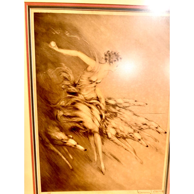 1928 Louis Icart Original Colored Etching signed by the artist. Titled "Zest" features a woman with greyhounds. No title...