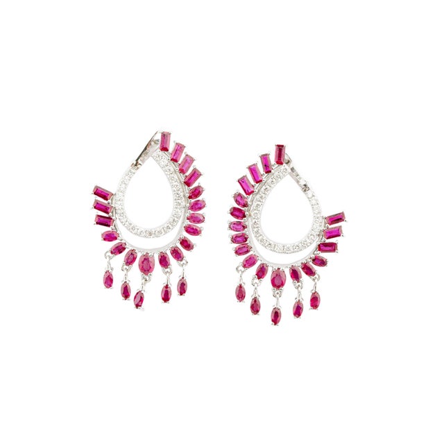 Natural diamond 0.82ctsv & ruby 5.08cts earring in 18k gold For Sale - Image 12 of 18