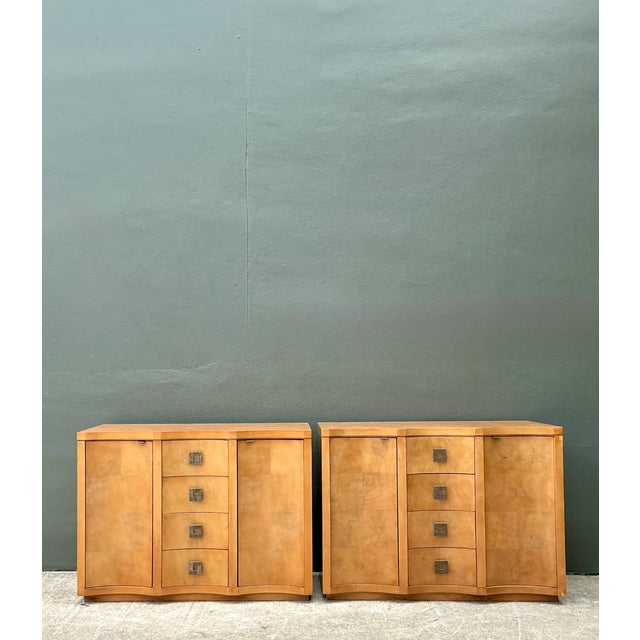 Art Deco Vintage Deco Burl Wood and Metal Chest of Drawers - A Pair For Sale - Image 3 of 12