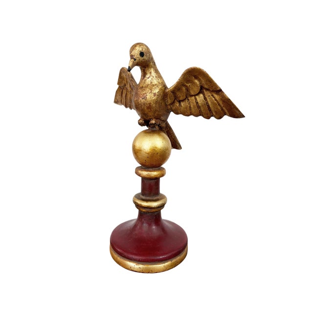 1980s European Carved Wood Bird Sculpture on Finial 9.5" H For Sale - Image 5 of 9
