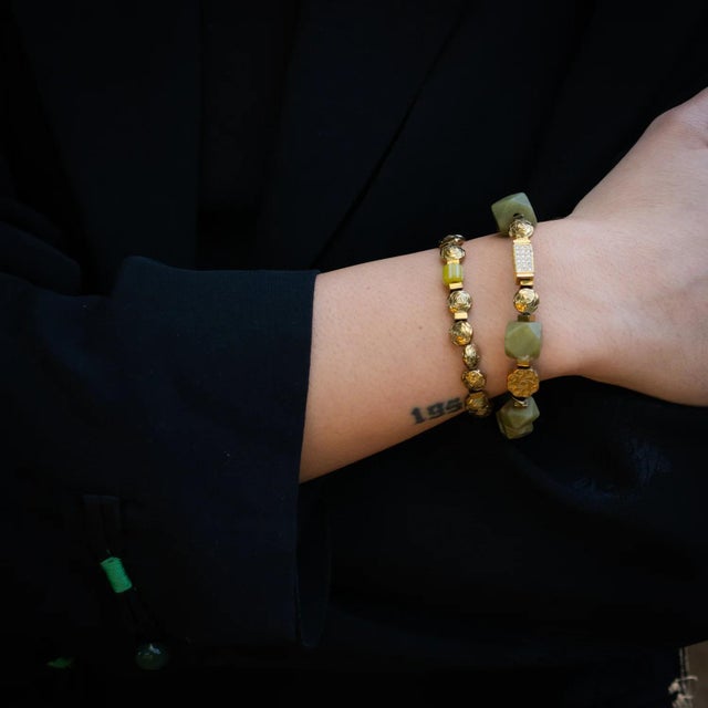 Spiritual Garden Natural Jade & Gold Bracelet Set For Sale - Image 4 of 6