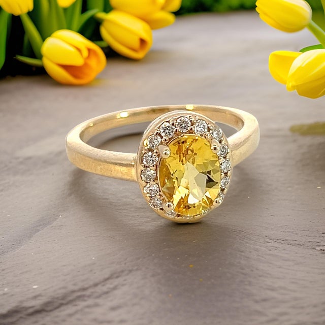 Traditional Natural Citrine Diamond Ring 6.5 14k Yellow Gold 1.74 TCW Certified For Sale - Image 3 of 14