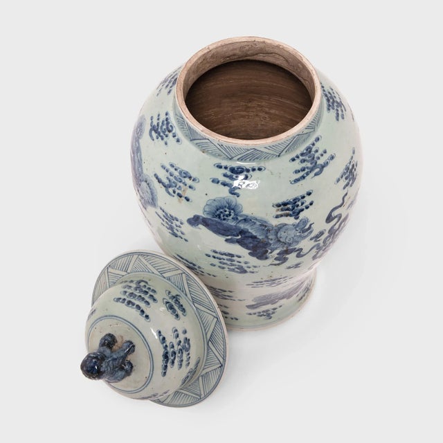 Ceramic Large Blue and White Ginger Jar With Shizi For Sale - Image 7 of 8