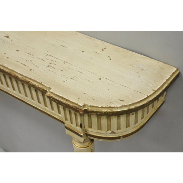 Beige Vintage French Provincial Louis XVI Distress Cream Painted Wall Console Table For Sale - Image 8 of 15