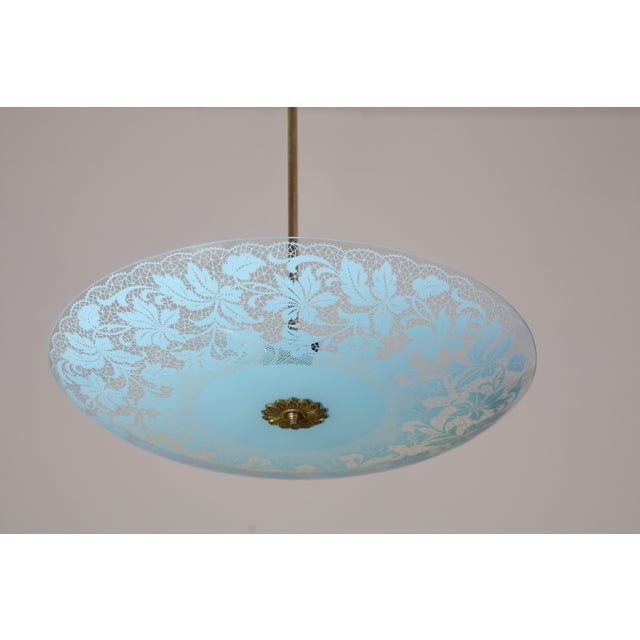 Vintage Italian Floral Glass and Brass Pendant Chandelier, Mid-Century, 2 Lights For Sale - Image 15 of 15