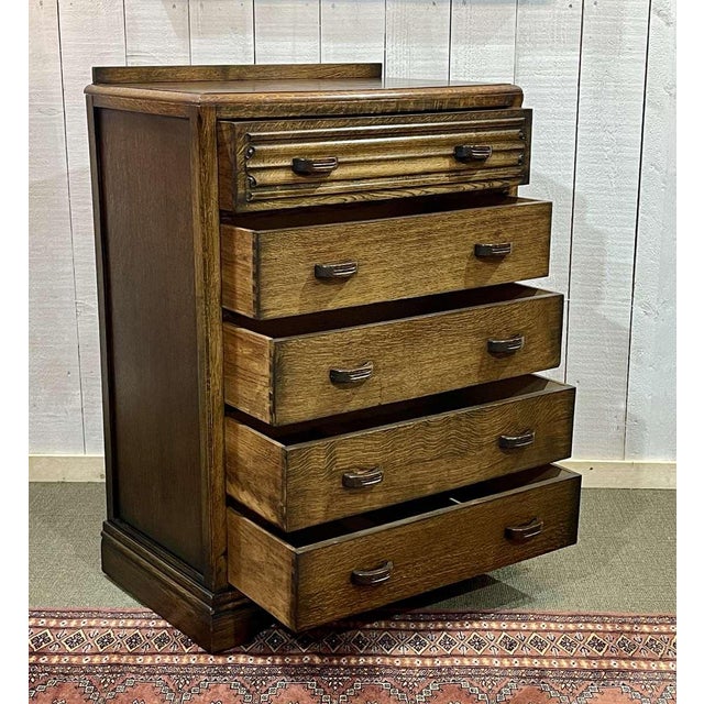 English Art Deco Style Oak Chest of Drawers, 1950s For Sale - Image 11 of 15