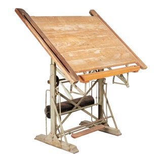 Vintage French Industrial Architect's Drafting Table For Sale