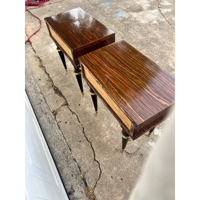 Mid-Century Modern 1950's Macassar / Burl Wood Pair of Nightstands For Sale - Image 11 of 12