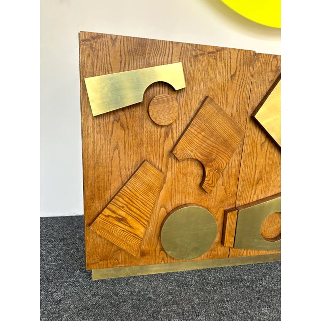 Contemporary Geometrical Wood and Brass Sideboard, Italy For Sale - Image 4 of 12