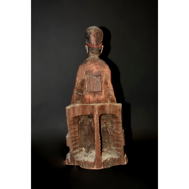 Antique Chinese Figure Ming Official Scholar Hand Painted Wood Statue For Sale - Image 16 of 18